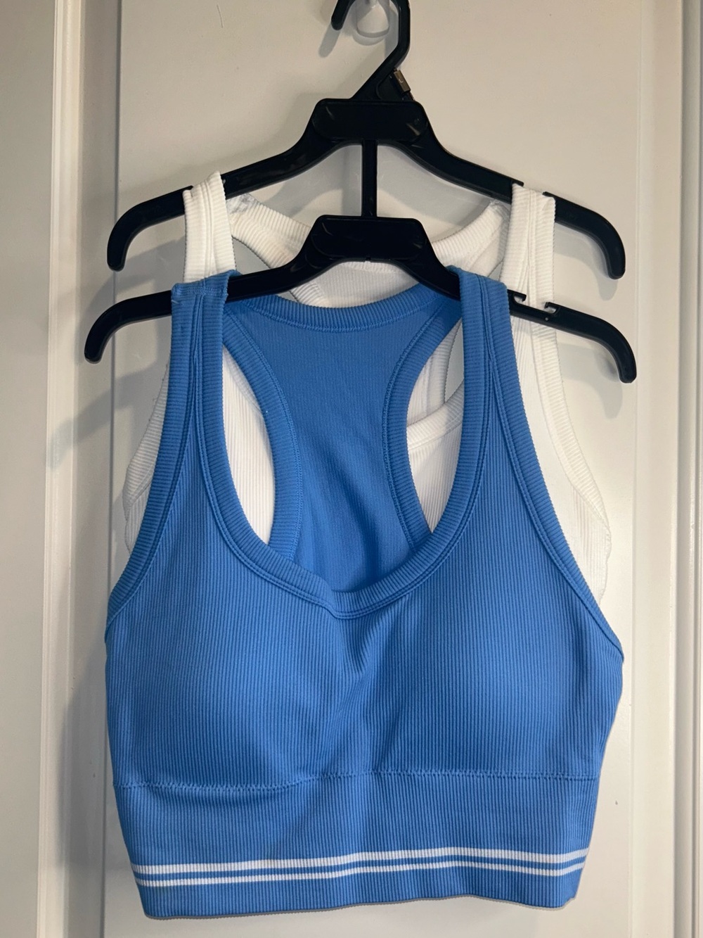 Danskin Blue Ribbed Racerback Sports Bra with White Stripe